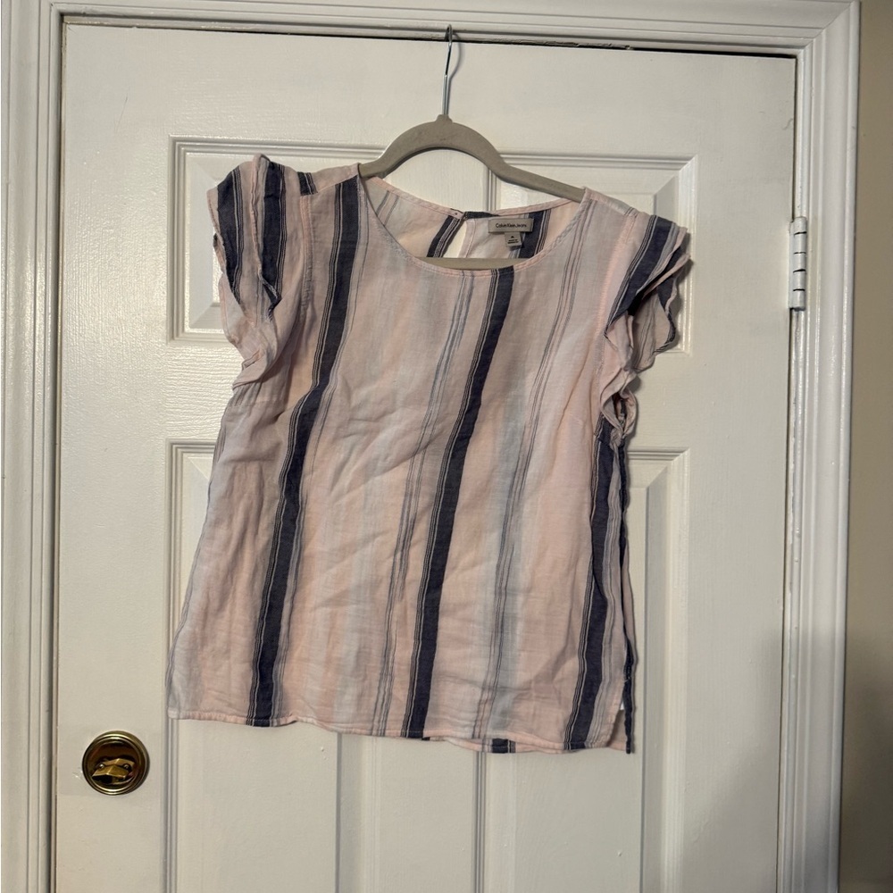 Calvin Klein Jeans Pink and Navy Striped Blouse